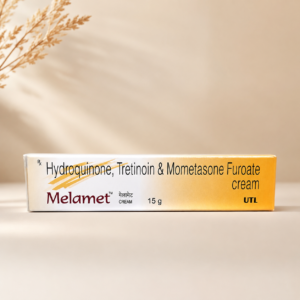 Melamet Cream 15g Melamet Cream 15g box with Hydroquinone, Tretinoin and Mometasone for melasma in Dubai
