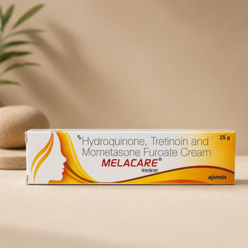 melacare-cream-25g-dubai Melacare Cream 25g box with Hydroquinone, Tretinoin and Mometasone for melasma in Dubai